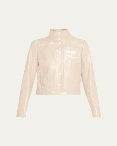 Courrèges Textured Vinyl Crop Jacket In Neutral