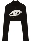 Courrèges The Eye Jacquard Cropped Sweater In Black