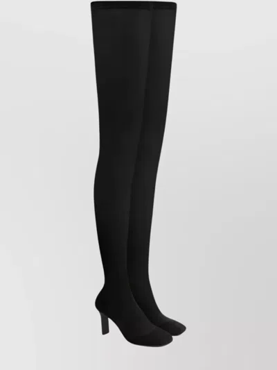Courrèges Thigh High Mesh Square Toe Boots In Black