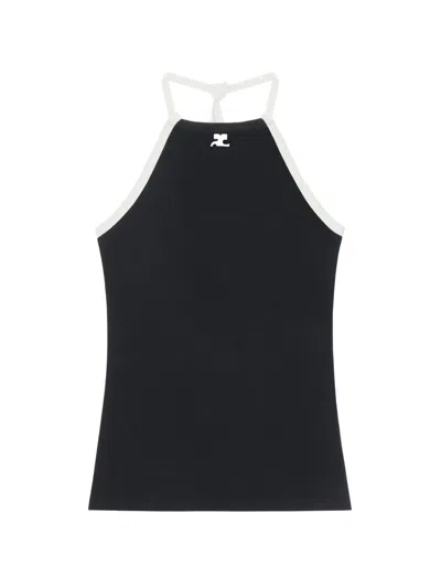 Courrèges Cotton Tank Top With Contrasting Laces In Black