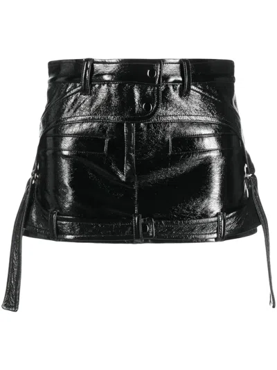 Courrèges Racer Crinkled Vinyl Mini Skirt In Black