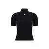 Courrèges Knit Viscose Blend Logo Top In Navy