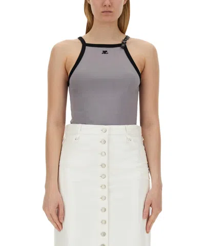 Courrèges Logo Tank Top In Gray