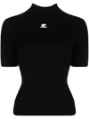 Courrèges Reedition Short Sleeves Ribbed Knitted Sweater Clothing In Black