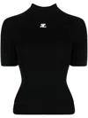 Courrèges Reedition Short Sleeves Ribbed Knitted Sweater Clothing In Black