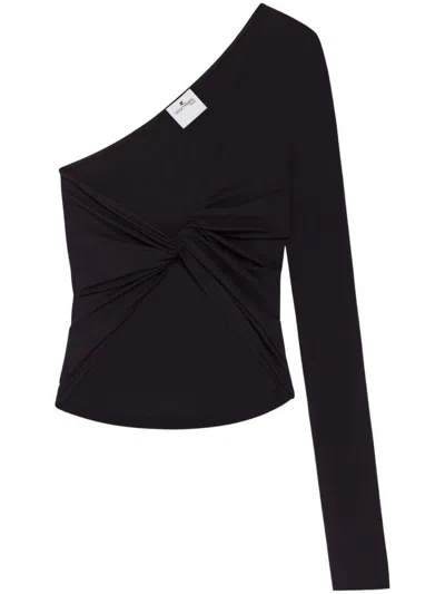 Courrèges Black Top With Asymmetric Design Twist Detailing One-shoulder