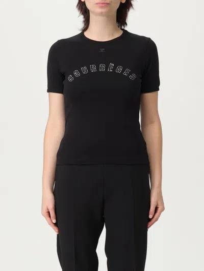 Courrèges Crew Neck Fitted Silhouette Short Sleeves In Black