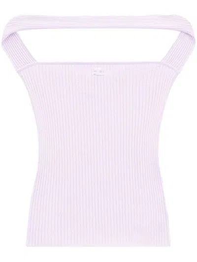 Courrèges Sleeveless Ribbed Knit Off-the-shoulder Top In Grey