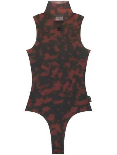 Courrèges Tortoise High Neck Bodysuit In Havana/tortoise