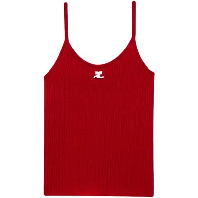 Courrèges Logo Ribbed Knit Tank Top In Red