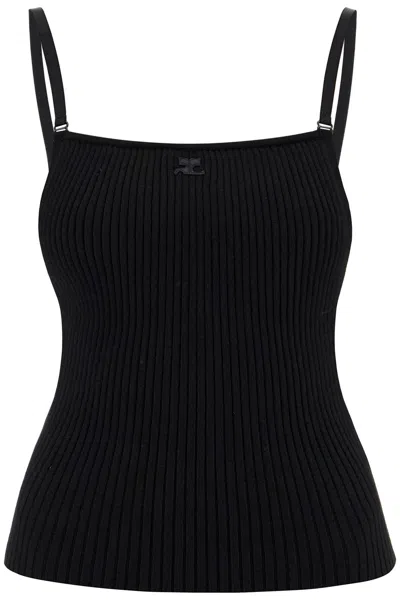 Courrèges Rib Knit Viscose Tank Top In Black