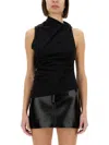 Courrèges Twisted Design Sleeveless Top In Soft Cotton In Black