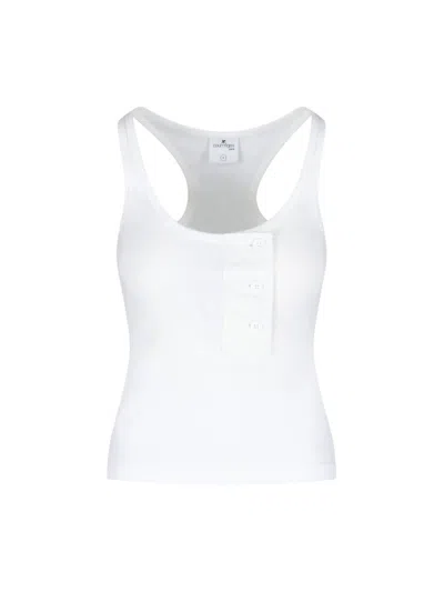 Courrèges Sleeveless Racerback Ribbed Top Buttons In White