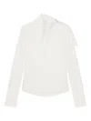 Courrèges Asymmetric Long Sleeve Draped Top In White