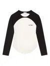 Courrèges Long-sleeved Contrast T-shirt With Rounded Hem And Logo Print In White