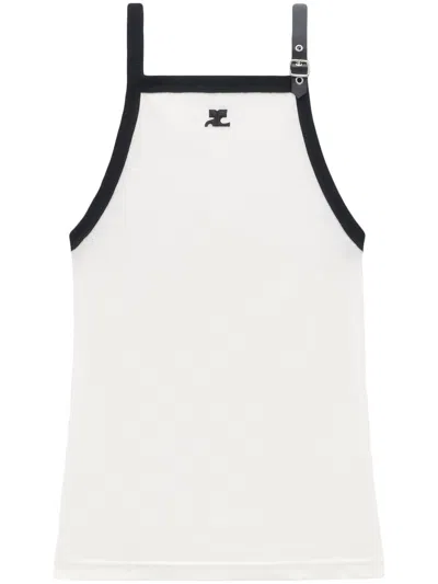 Courrèges Buckle Contrast Cotton Tank Top In White