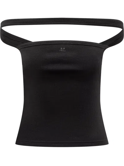 Courrèges Top With Logo In Black