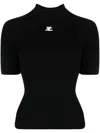 Courrèges Reedition Knit Mock Neck Short Sleeve Top In Black