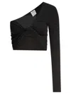 Courrèges Cropped One-shoulder Twist Front Long Sleeve In Black