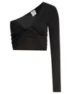 Courrèges Cropped One-shoulder Twist Front Long Sleeve In Black