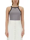 Courrèges Gray Cotton Buckle Tank Top With Contrast Trim In Gray