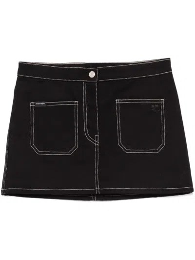 COURRÈGES TOPSTITCHED DENIM MINI SKIRT - WOMEN'S - ELASTANE/COTTON