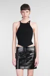 Courrèges Black Ribbed Top With Pointed Hem