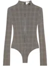 Courrèges High Neck Stretch Body With Prince Of Wales Check In Natural / Mud Brown