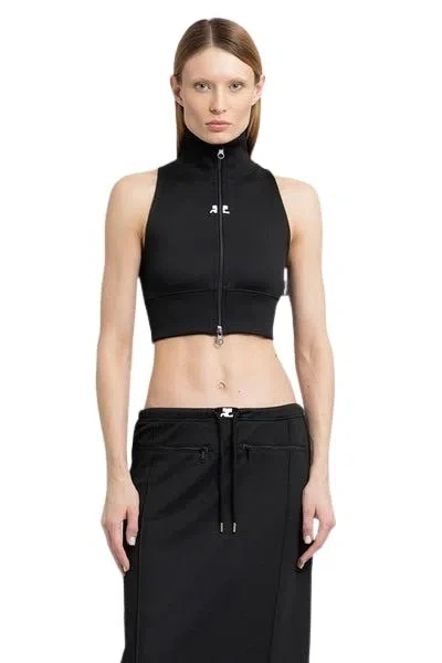 Courrèges Cropped Sleeveless Zip Track Vest In Black
