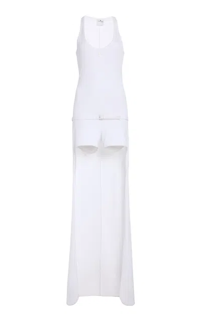 Courrèges Train-detailed Rib-knit Jumpsuit In White
