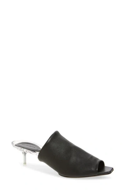 Courrèges Transparent Sole Leather Slide Sandal In Black