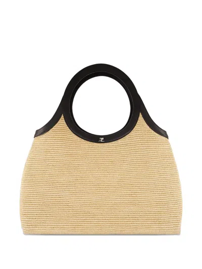 Courrèges Trapezoidal Handbag With Circular Cut-out Handles In Beige