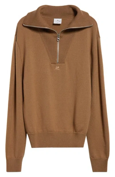 COURRÈGES COURRÈGES TRUCKER AC LOGO OVERSIZE MERINO WOOL BLEND HALF ZIP SWEATER