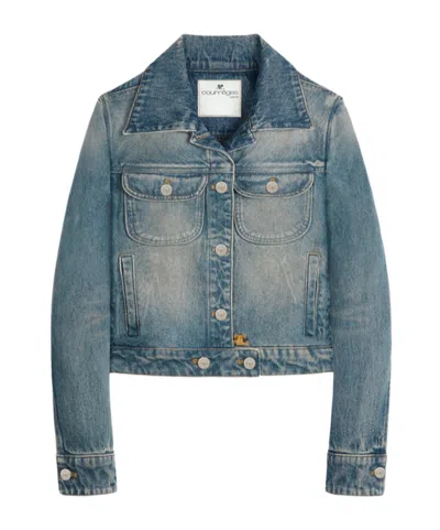 COURRÈGES COURRÈGES TRUCKER LOGO-EMBROIDERED BUTTONED DENIM JACKET