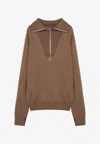 Courrèges Beige Wool Zip Sweater In Brown