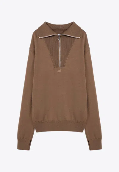 COURRÈGES TRUCKER WOOL HALF-ZIP SWEATER
