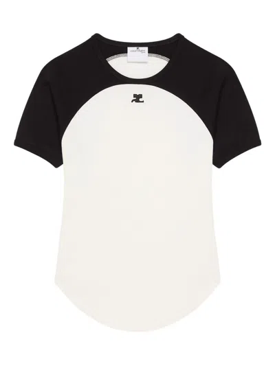 Courrèges T-shirt A Maniche Corte Bianca E Nera Courreges In Black