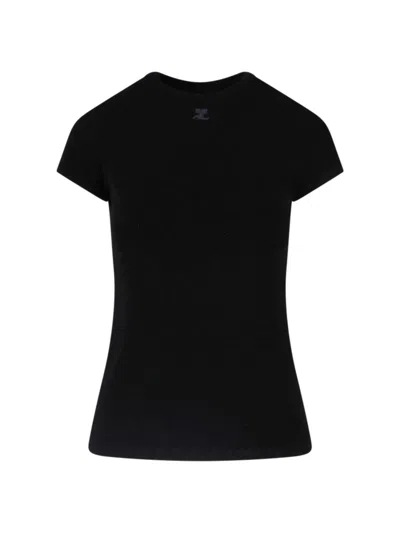 Courrèges Black Baby Spongy Embroidered Viscose T-shirt