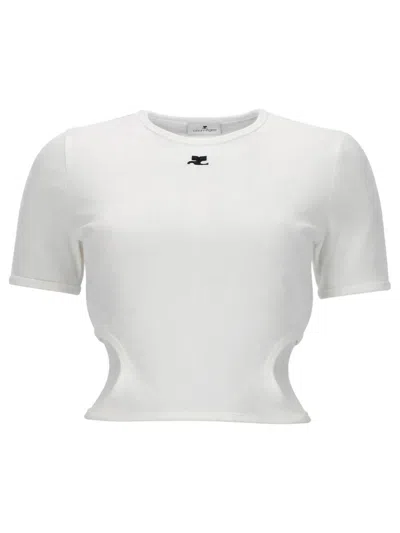 Courrèges Cropped Cut-out Sides Logo T-shirt In White