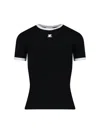 Courrèges Courreges Women Cotton T Shirt With Contrasting Profiles In Black
