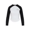 Courrèges Long-sleeved Contrast T-shirt With Rounded Hem And Logo Print In White