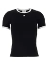 Courrèges Fitted Black T-shirt With Contrasting Trim And Embroidered Logo