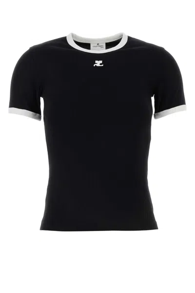 Courrèges Courreges Women Cotton T Shirt With Contrasting Profiles In Black