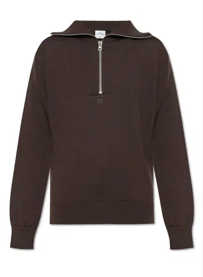 Courrèges Trucker Wool Jumper In Brown