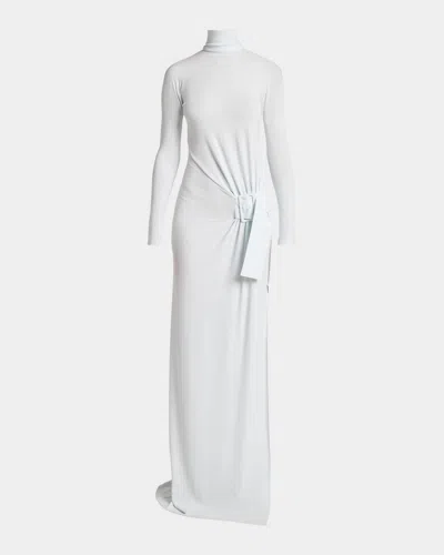 Courrèges Turtleneck Belted Crepe Jersey Maxi Dress In White