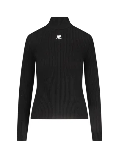 Courrèges Turtleneck Logo In Black