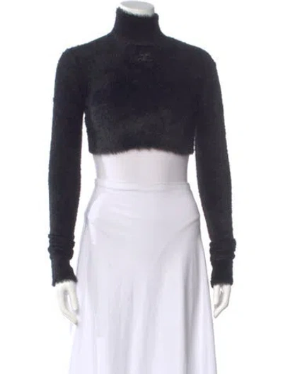 Pre-owned Courrèges Turtleneck Long Sleeve Crop Top In Black