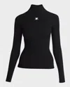 Courrèges Turtleneck Long-sleeve Rib Sweater In Black
