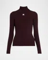 Courrèges Turtleneck Long-sleeve Rib Sweater In Burgundy