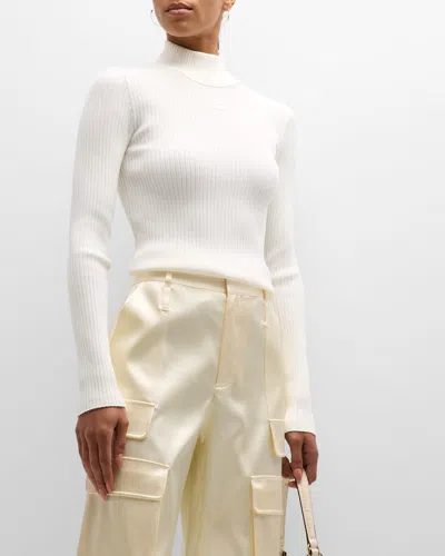 Courrèges Turtleneck Long-sleeve Rib Sweater In White